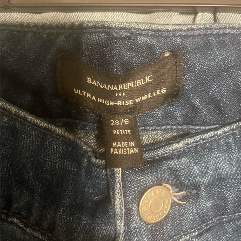 Banana Republic Women’s WIDE LEG trouser style Dark Blue Denim Jeans Sz 28P NWT